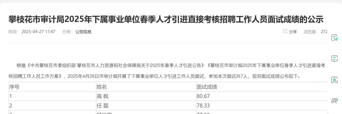 2020年关于贡井区考核招聘急需紧缺卫生专业技术人员面试成绩和排名的公示 图片